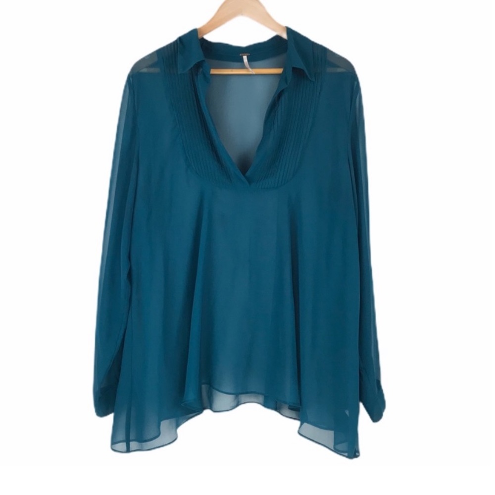 Free People Blouse Sheer V Neck Top Medium
